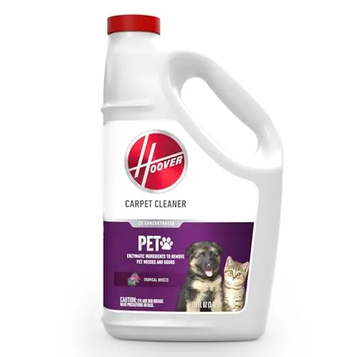 Hoover Pet Carpet Cleaner Solution bottle with tropical breeze scent