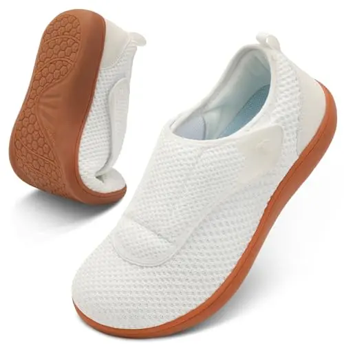 WOMEN white wide walking shoes for pregnancy, diabetes, and swollen feet