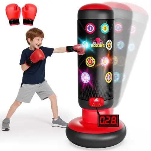 HopeRock red inflatable punching bag for kids with scoring display and lights